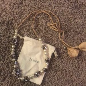 Pearl and rhinestone tie necklace
